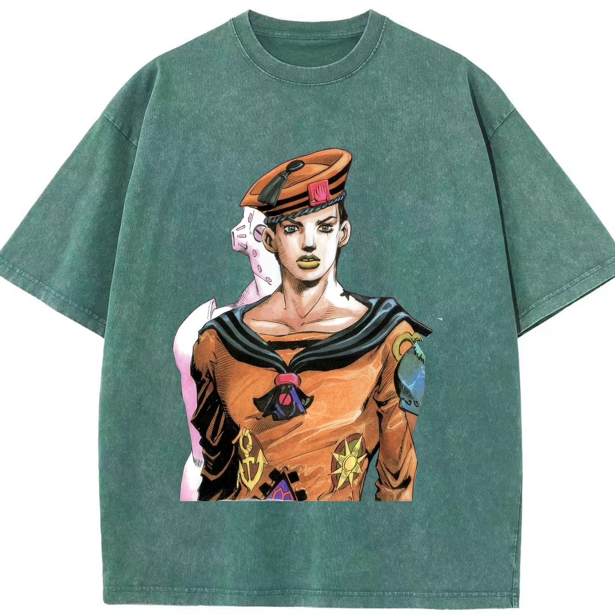 （画像用） ジョジョの奇妙な冒険 東方定助 JoJo's Bizarre Adventure Higashikata Josuke 綿100% ヴィンテージ風 半袖Tシャツ（フロントプリント）